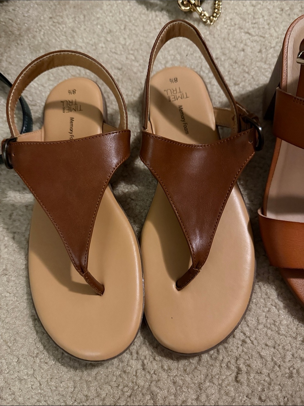 Time and Tru Brown Slingback Thong Sandals